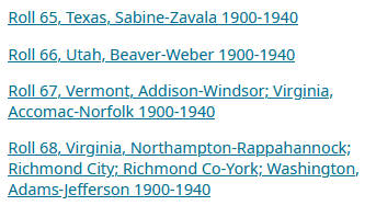 a sample of the list of states and counties on FamilySearch